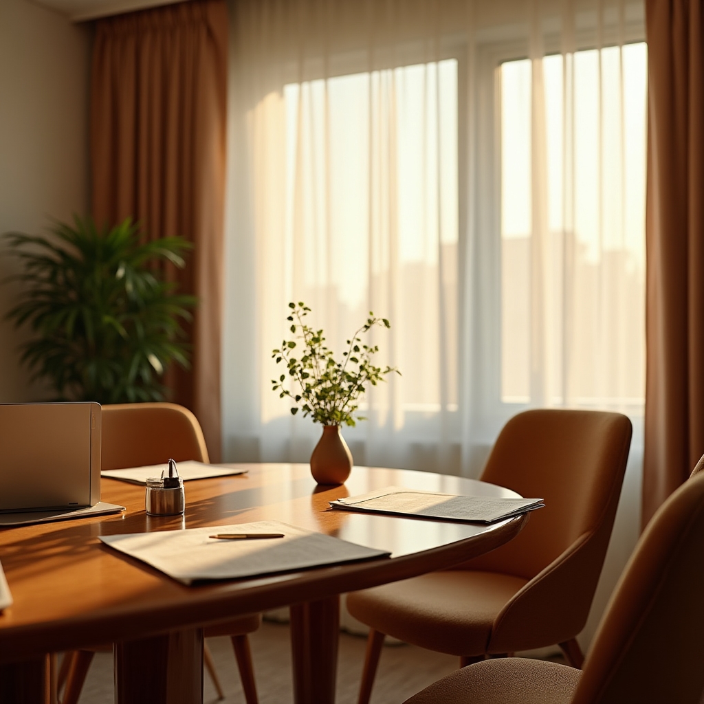 Meeting room set up for a franchise readiness consultation with documents on the table