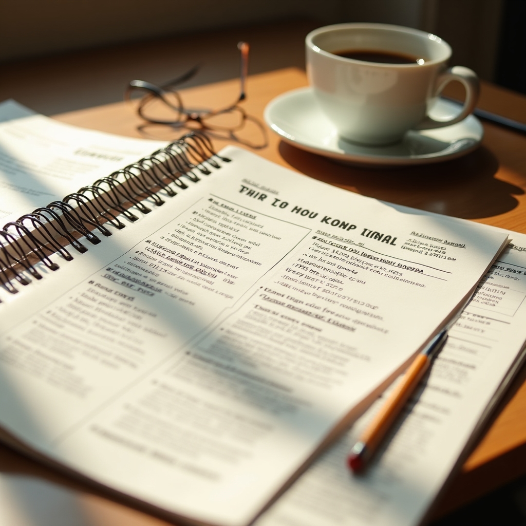 Printed operations manual pages with technical annotations on a desk
